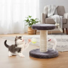 Natural Sisal Scratching Post with Round Perch for Kittens - Grey Cozy Hideaway