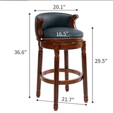 Cow top Leather Wooden Bar Stools Seat H29.5'' Swivel Bar Height Chair with Back