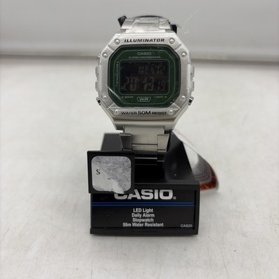 Casio W-218HD-3AV Green Dial Digital Watch Steel Strap 50M WR