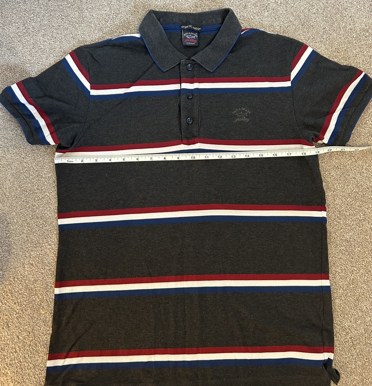 Paul & Shark Yachting Polo Shirt Rare Vintage Size Medium Black Grey Striped Y2K
