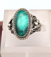 Sterling Silver 9x16mm Malachite Oval Decorative Band Ring Size 7.5  5g