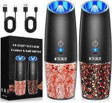 Rechargeable Pepper and Salt Grinder Set, Whit Gravity Sensing Switch and LED Li