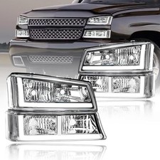 LED DRL Headlights Assembly fit Chrome Housing Clear Reflector w/ LED DRL