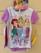 Disney Princess Girls 4-Piece Cotton Pajama Short Set,6,8,10,Officially Licensed