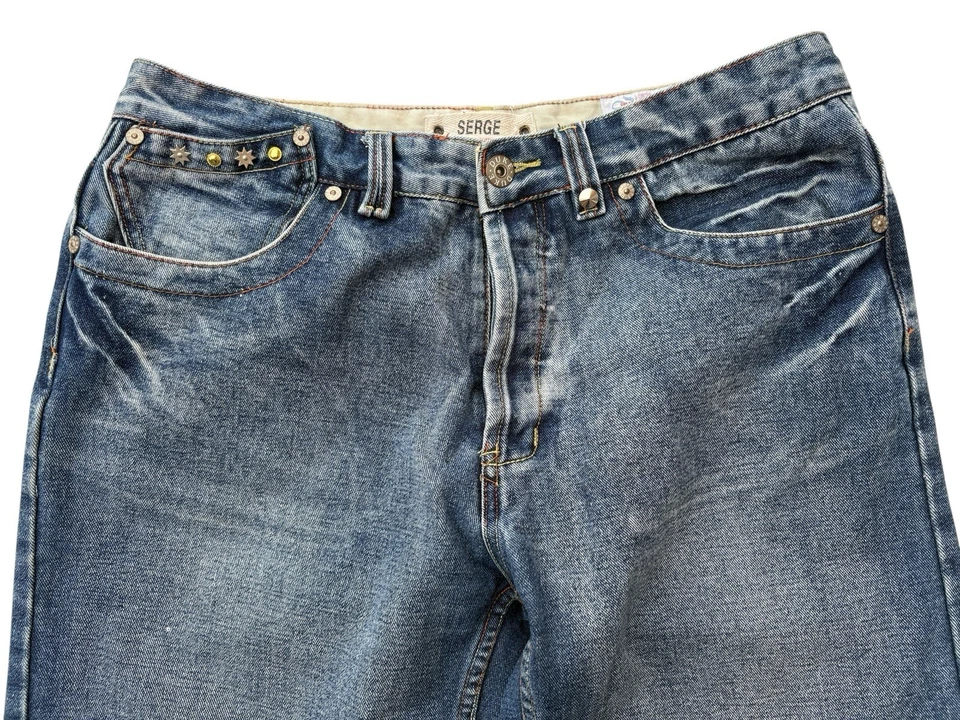 Y2K Duke Serge Men's Baggy Blue Cotton Thick Solid Jeans Size W36 L29 - Image 2 of 4