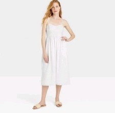 A New Day Women's Eyelet Sun Midi Dress With Pockets White Size Medium NWT