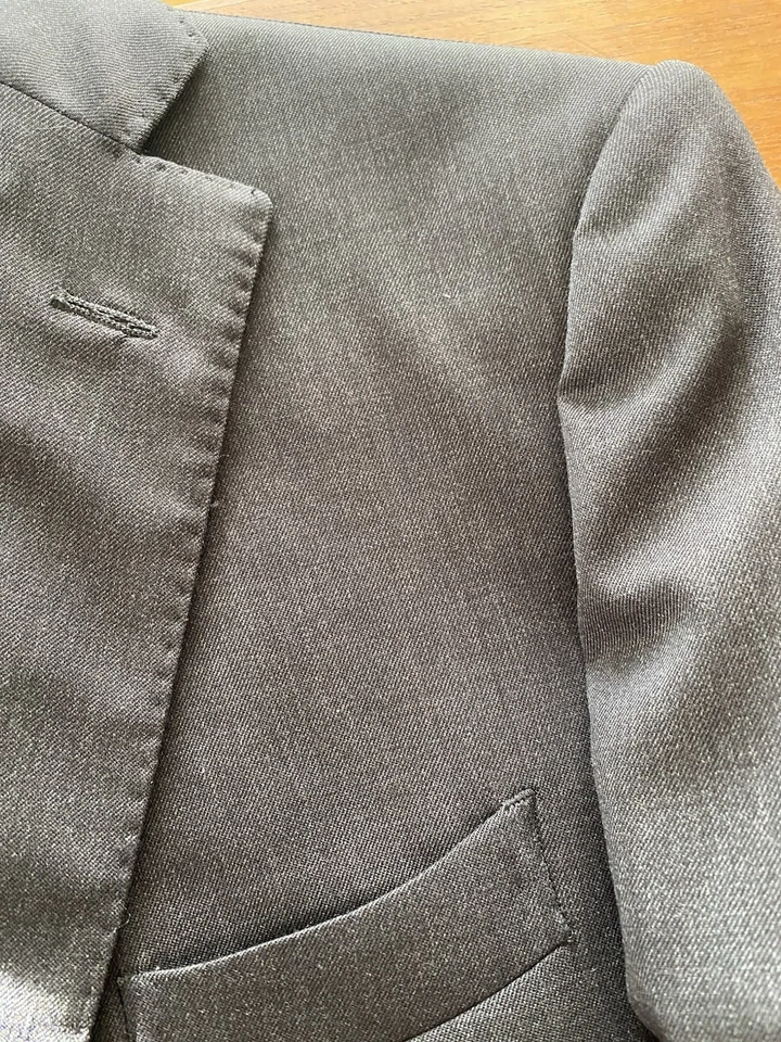 L.B.M. Terno masculino 1911 36R lã cinza carvão fino 2 peças feito na Itália reparo - Imagem 3 de 4