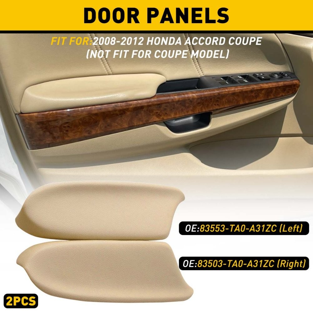 For 2008-2012 Accord Honda Beige Leather Front 4 Pair Door Panels Armrest Cover