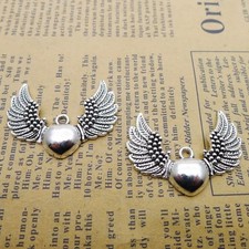 Clearance 15PCS Antique Silver Tone Angel Wings Heart Charm Pendant JHS112