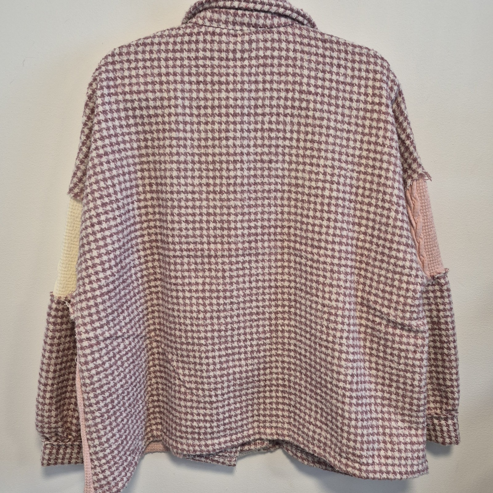 POL Houndstooth Patchwork Shacket Pink Cream Over… - image 9