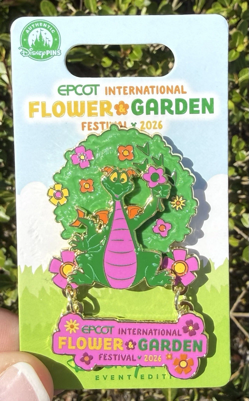 2026 Disney Parks Epcot Flower & Garden Festival Figment Topiary Dangle LE Pin