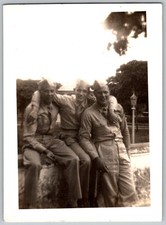 Vtg B W Snapshot Three WWII US Army Soldiers Uniform Garrison Caps 1940s