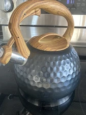 Black Whistling Tea Kettle for Stove Top, 3.1 Quart Stainless Steel