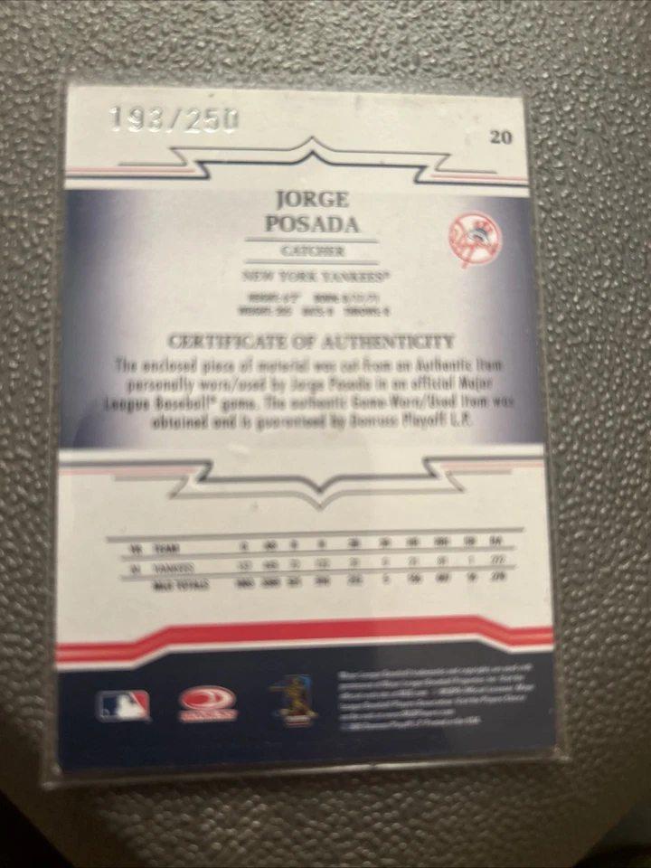 2005 donruss throwback threads baseball Jorge Posada Jersey #20 193/250 - Image 2 of 2