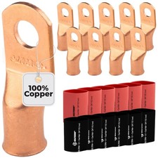 10pcs - 2/0 Awg - 3/8" Stud - Battery Lugs - Ring Terminal Connectors  with ...