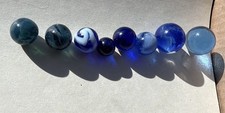 Lot of 8 Vintage Transparent Cobalt Blue Glass Marbles 2 Large 0.87 mm