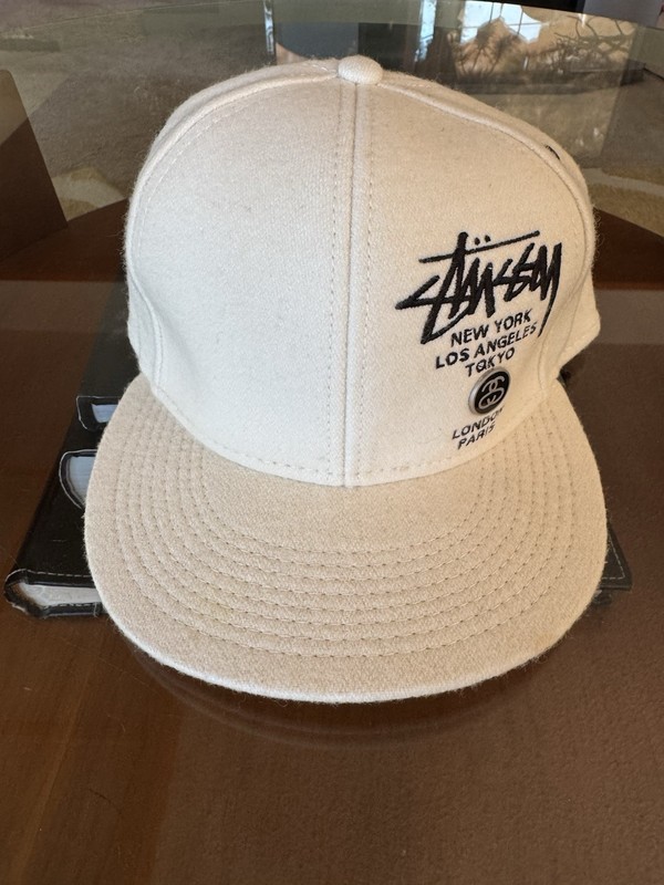 Rare Stussy World Tour White Wool Embroidered Snapback Hat Cap Vintage 90s Rare