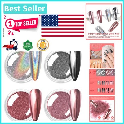 Metallic Mirror Effect Nail Art Powder Set - 4 Colors with Sponge Applicators