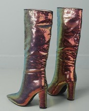 Womens Sequins Pointed Toe Slouch Knee High Boots Casual Party Club Dress Shoes