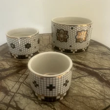 Anthropologie The Bistro Tile Measuring Cups Stoneware Set of 3 NEW