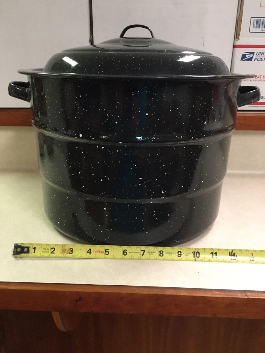 Vintage Large Canning Black Enamel Speckled Stock/Lobster Pot With Lid |  eBay