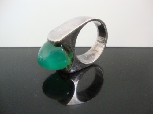 Vtg Designer 925 Sterling Silver Aventurine Cabochon Massive Ring 6US 10Gr - Picture 10 of 11