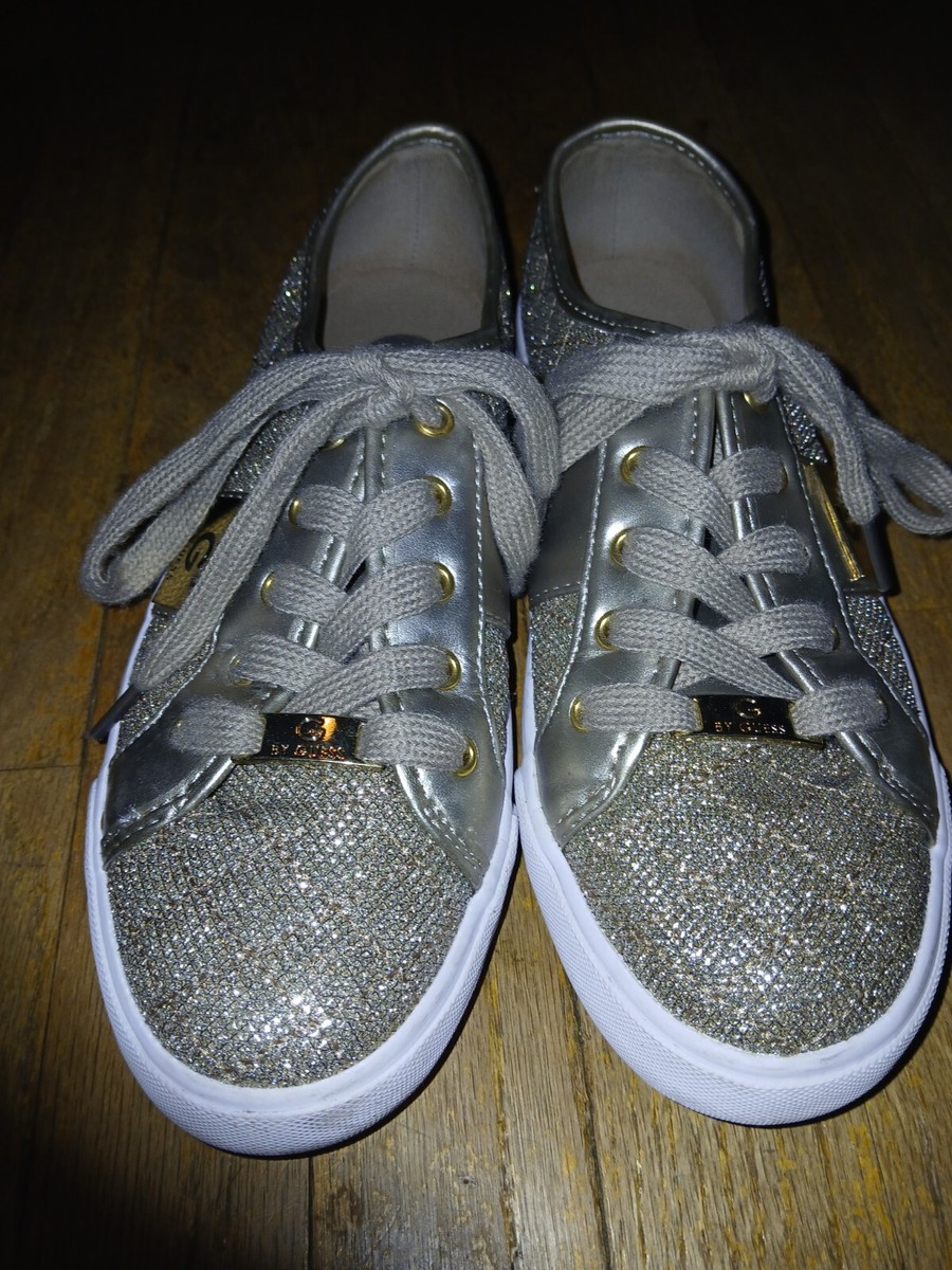 G By Guess Silver Bling Sneakers Tennis Shoes GG Backer Size