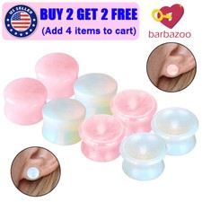 Pair Opalite Rose Quartz Ear Gauges Organic Stone Ear Plug Flesh Tunnel Earlets