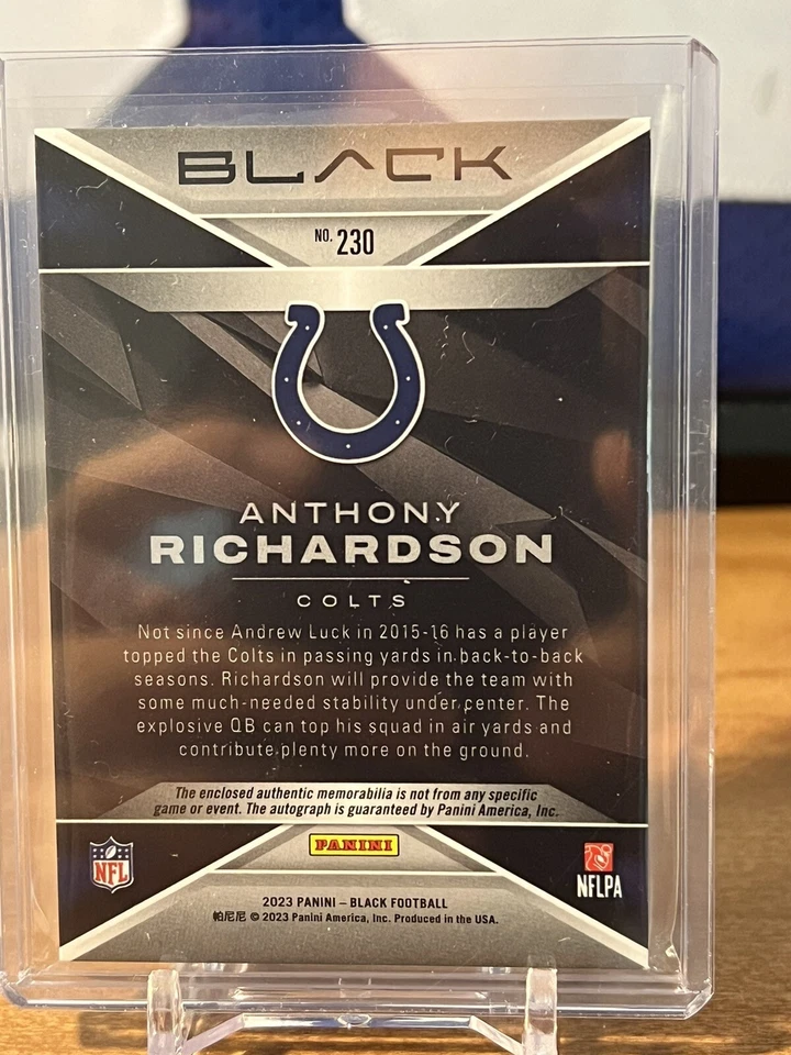 2023 PANINI BLACK ANTHONY RICHARDSON RC /25 GREEN AUTO PATCH AUTOGRAPH RPA #203 - Image 4 of 4