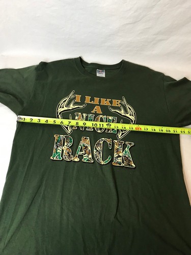 Jerzees Mens I Like Nice Racks Deer Hunter T-Shirt Size Large Green Cotton Blend - Picture 5 of 5