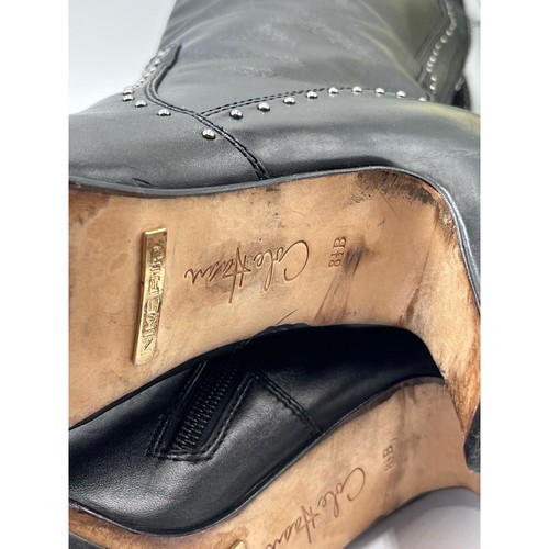Stivali Cole Haan Mica Nk Air neri in pelle tacco alto borchie argento 8,5B - Foto 8 di 11
