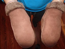 New Womens Brown Sheepskin  Fur Mittens with Brown Sheepskin Fur Trim