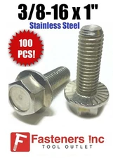 (Qty 100) 3/8-16 x 1" Stainless Steel Hex Cap Serrated Flange Bolt FT UNC