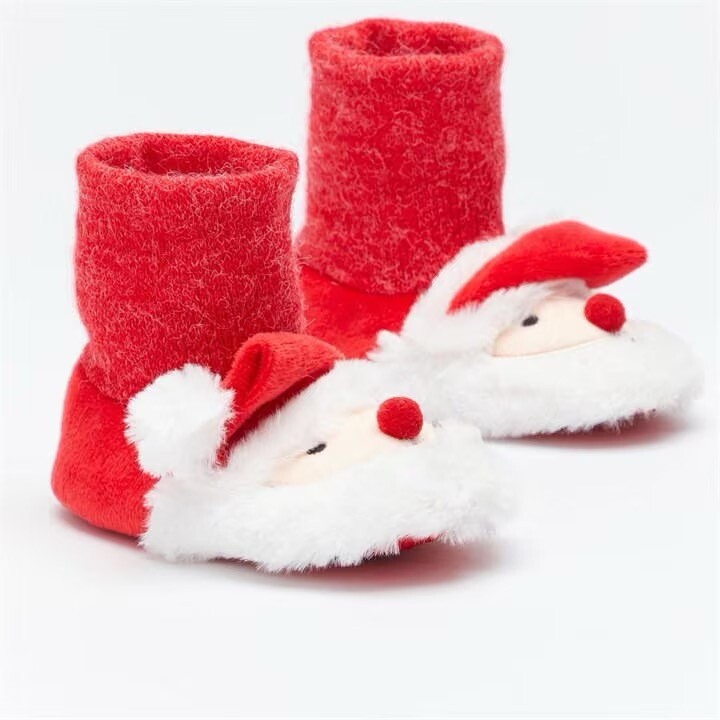 Baby Christmas Santa Slippers Booties Shoes 0-6 6-12 Months