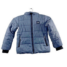 Calvin Klein Boys Puffer Coat Hooded Bubble Coat Size 5/6X Gray Full Zip