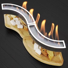 Tabletop Fire Pit - Ethanol Table Top Firepit for Indoor Outdoor Wood+Silver 