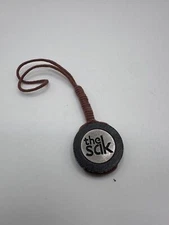 THE SAK Logo Hang Tag Handbag  Charm String Cord Brown Wood NICKEL Fob