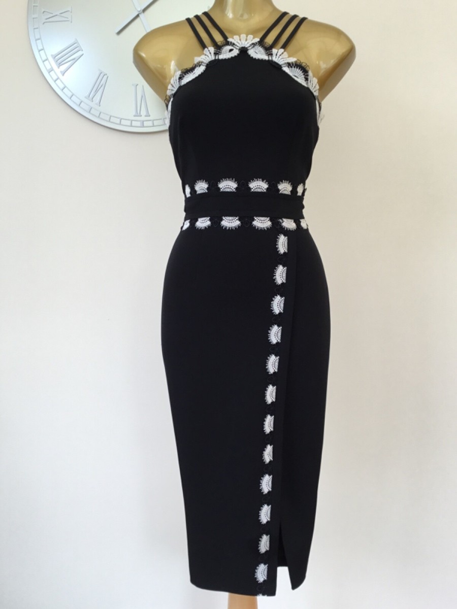 KAREN MILLEN - 10 UK - BLACK & IVORY, LACE TRIMMED PENCIL DRESS | eBay
