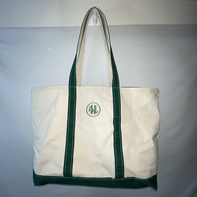 LL Bean XL Boat & Tote Green Freeport Maine Label 80s 21 LL Bean XL Boat & Tote Green Freeport Maine Label 80s 21