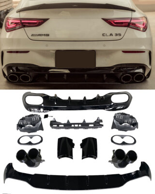 Für Mercedes W118 C118 CLA-KLASSE Diffusor + Auspuffblenden 2x2 SCHWARZ AMG O...