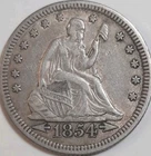 1854 Seated Liberty Quarter 25C Arrows Silver Philadelphia XF.