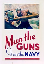 Man The Guns Join The Navy Vintage World War 2 WWII Poster Print