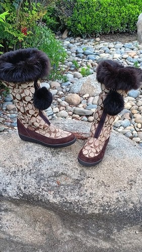 Coach Theona DAMEN-SCHNEESTIEFEL 5 1/2 B SANFT GEBRAUCHT MIT Kaninchenfellbesatz & Reißverschluss - Bild 2 von 10