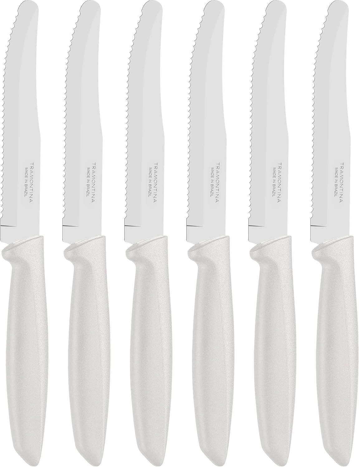 Tramontina Plenus, set 6 coltello Bianco da tavola dentato, manico plastica