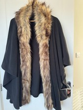 Debenhams Collection Black Faux Fur Trim Cape Poncho Womens One Size Coat Wrap