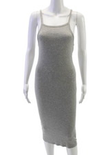 Everlane Women Pima Gray Sleeveless Square Neck Bodycon Dress Petite Size S
