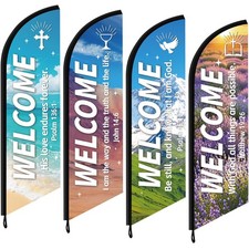 Amazingspark 4 Pcs Church Welcome Feather Flags Banners For Sanctuary Wall