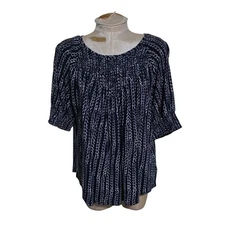 Lucky Brand Chevron Print Smocked Top Size L Blue