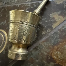 Antiker Messing Mörser mit Stößel, Massiv Prägedekor Gold