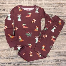 PLACE Kids Burgundy Christmas Dog Printed Cotton Pajama Set Size 5